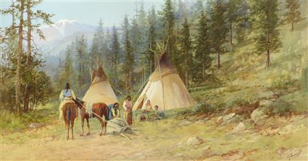 Sample artwork by Victor (Casnelli) Casenelli (1868 - 1961), known for indian figure, horse genre and landscape painting - View similar artists and auction records