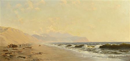 Beach and Tillamook Head (1887) by Cleveland Salter Rockwell - Auction record, sale price, and art valuation. Compare with similar artists and explore comparable artworks.
