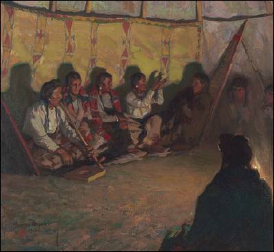 Story Tellers (Montana, October 1917) by Maynard Dixon - Auction record, sale price, and art valuation. Compare with similar artists and explore comparable artworks.