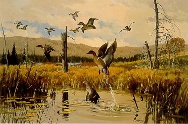 Sample artwork by Lee LeBlanc (1913 - 1988), known for wildlife in landscape painting and stamp design, motion picture animation - View similar artists and auction records