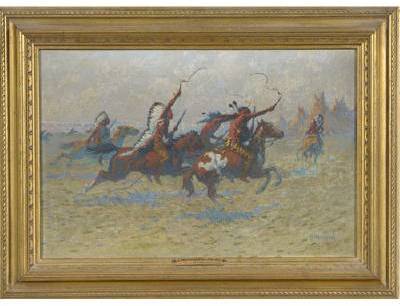 Cheyenne War Party by William Meuttman - Auction record, sale price, and art valuation. Compare with similar artists and explore comparable artworks.