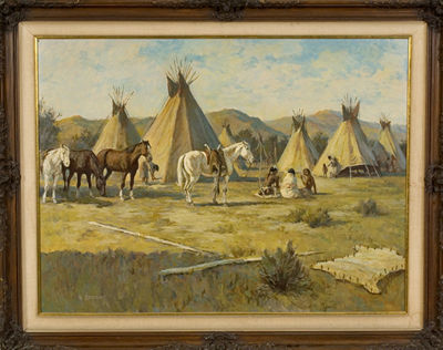 Western Landscape with Indians by Ronald Crooks - Auction record, sale price, and art valuation. Compare with similar artists and explore comparable artworks.