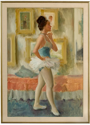 Standing Ballerina in Studio by Samuel Edmund Oppenheim - Auction record, sale price, and art valuation. Compare with similar artists and explore comparable artworks.