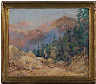 Sample artwork by Herbert Nelson Hooven (1898 - 1979), known for impressionist forest interior scenes, structures in landscape painting, murals, illustration - View similar artists and auction records