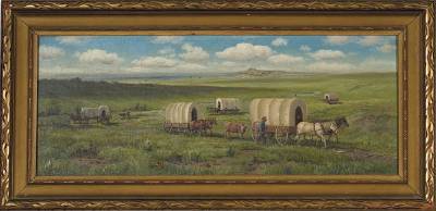 Prairie Landscape with Wagons by Henry Howard Bagg - Auction record, sale price, and art valuation. Compare with similar artists and explore comparable artworks.