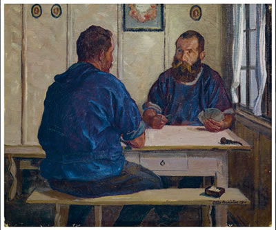Schächentaler Bauern beim Jass by Otto Meister - Auction record, sale price, and art valuation. Compare with similar artists and explore comparable artworks.