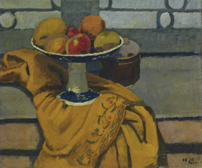 Früchteschale auf gelbem Tuch, 1908