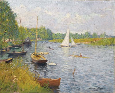 Bateaux sur une fleuve, probablement autour de Bougival by Maurice Chabas - Auction record, sale price, and art valuation. Compare with similar artists and explore comparable artworks.