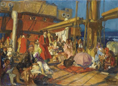 Sur le pont d'un paquebot en Orient