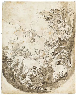 Etude de plafond avec Neptune sur son char entouré de tritons et de nymphes