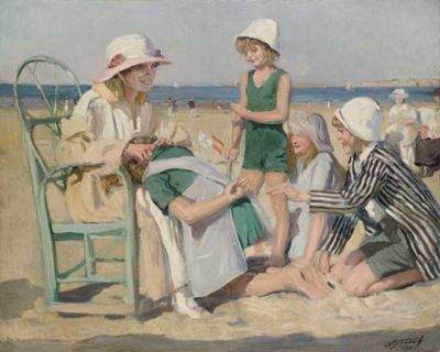 Jeu de devinettes sur la plage, la famille de l'artiste
