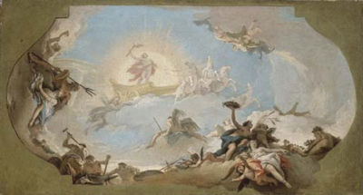 Etude pour un plafond : Le char d'Apollon entouré des Allégories des quatre Eléments