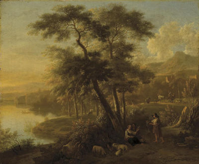 Paysage italien avec des promeneurs