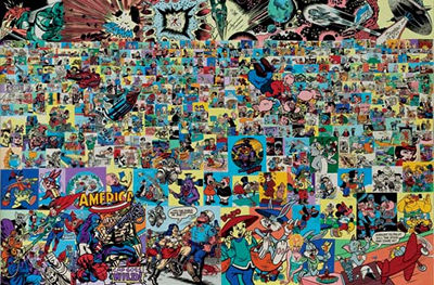Sample artwork by Gudmundur Erro (Born 1932), known for abstract and surreal kaleidoscopic figure and genre painting, collage - View similar artists and auction records