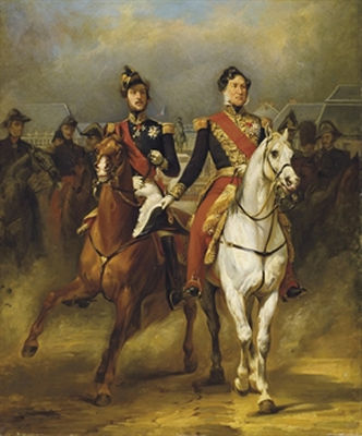 Louis-Philippe et le duc d'Orléans devant le château de Versailles