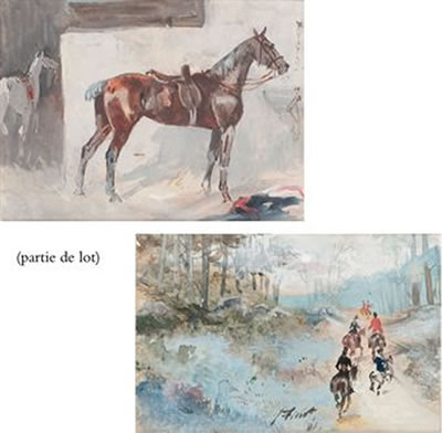 Chasse à cour au bord d'un pont; Chasse à cour en forêt; Homme tenant son cheval; L'Etalon à l'étable (4) by Jules Baron Finot - Auction record, sale price, and art valuation. Compare with similar artists and explore comparable artworks.