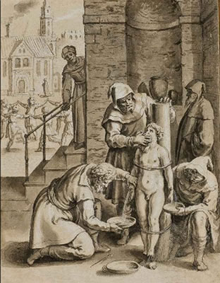Enfant torturé, attaché à un pilier; et Enfant torturé par une assemblée d'hommes (2)