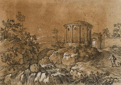 Temple de Vesta à Tivoli; et Deux paysages avec ruines antiques (3)