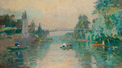 Sample artwork by Albert Marie Lebourg (1849 - 1928), known for impressionist river scene, parisien view painting - View similar artists and auction records