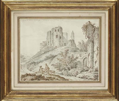 Ruines du château de Montfort l'Amaury avec des bergers au premier plan