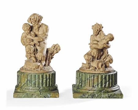 REPRESENTANT UN SATYRE JOUANT AVEC SON ENFANT ET UN SATYRE DONNANT DU RAISIN A SON ENFANT (a pair)