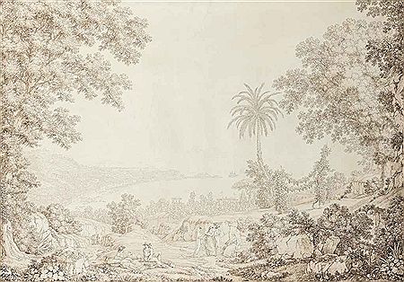 VUE DE LA BAIE DE NAPLES, PERSONNAGES CONVERSANT AU PREMIER PLAN