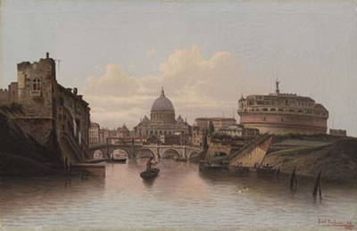 Rome, Castel Sant'Angelo with San Pietro in the background.