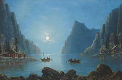 Rowing on a fjord at dusk; and Rowing on a fjord by moonlight by Nils Hans Christiansen - Auction record, sale price, and art valuation. Compare with similar artists and explore comparable artworks.