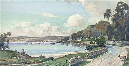 Artist sketching by a Scottish inlet