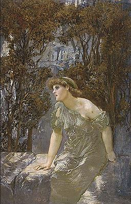 A maiden seated on a wall
