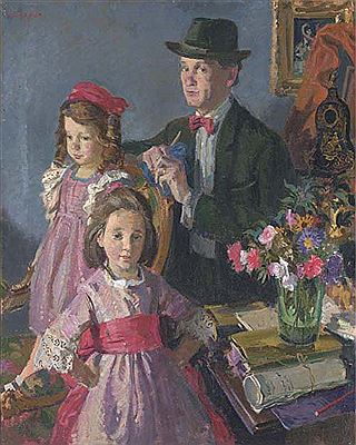 Self-portrait with daughters; and Carola Wyeth and toys