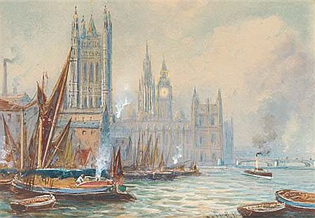 Barges before the Houses of Parliament by Richard Malcolm Lloyd - Auction record, sale price, and art valuation. Compare with similar artists and explore comparable artworks.