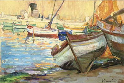Fishing boats at low-tide