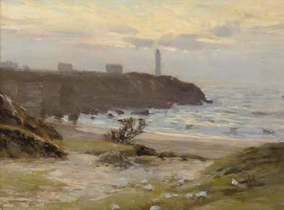 Sunset on the coast, with a lighthouse in the distance by Arthur Meade - Auction record, sale price, and art valuation. Compare with similar artists and explore comparable artworks.