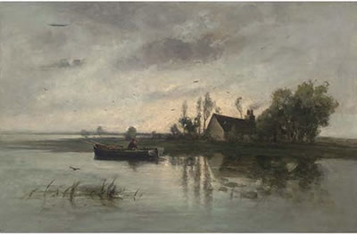 Fishing on the river at dusk