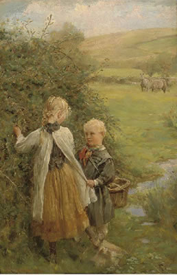Blackberry gatherers by Edgar Barclay - Auction record, sale price, and art valuation. Compare with similar artists and explore comparable artworks.