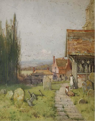 Children on a churchyard path