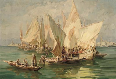 The fishing fleet setting sail, Venice