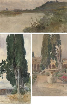 Il Tevere fuori Roma. Cipressi. Un Cortile Romano