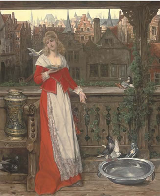 A maiden feeding the birds