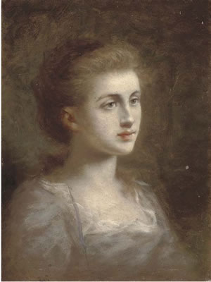 Portrait of a young lady, bust-length, in a grey dress