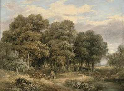 A drover and his flock in a wooded landscape by Arthur James Stark - Auction record, sale price, and art valuation. Compare with similar artists and explore comparable artworks.