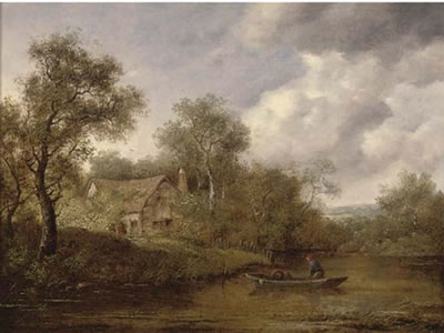 A fisherman in a rowing boat on a river, a cottage beyond by Richard Hilder - Auction record, sale price, and art valuation. Compare with similar artists and explore comparable artworks.