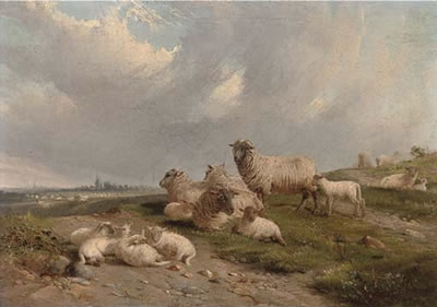 Sheep and lambs on a hillside by John Duvall - Auction record, sale price, and art valuation. Compare with similar artists and explore comparable artworks.