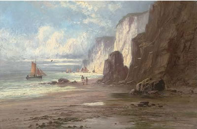 Figures on a beach; and Waves against the rocks (a pair)