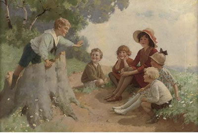 Sample artwork by Percy Tarrant (1855 - 1934), known for paintings of figures in outdoor settings and landscapes, book illustration - View similar artists and auction records