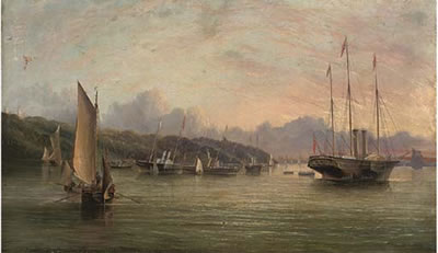 The flotilla of Royal Yachts lying in Osborne Bay prior to Queen Victoria's departure for France in August, 1855