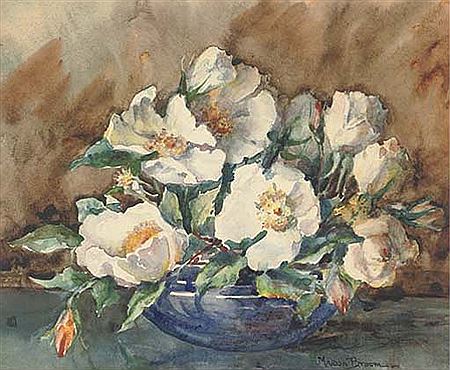 Peonies in a glass bowl
