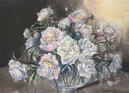 Peonies in a glass vase