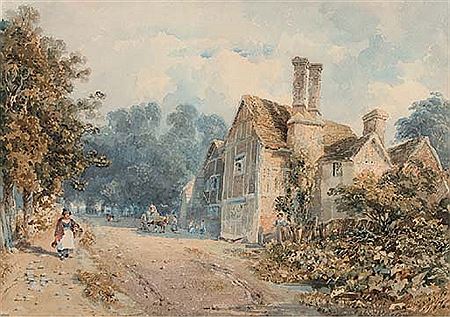 Figures on a country road passing a Tudor manor house by Richard Pratchett Noble - Auction record, sale price, and art valuation. Compare with similar artists and explore comparable artworks.